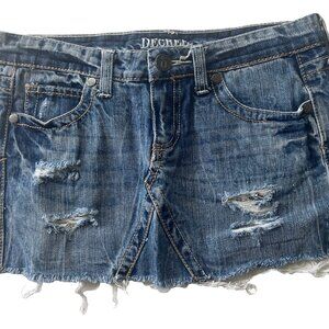 Decree Blue Denim Mini Skirt Size 5 Juniors Sequin Distressed Grungecore Y2K